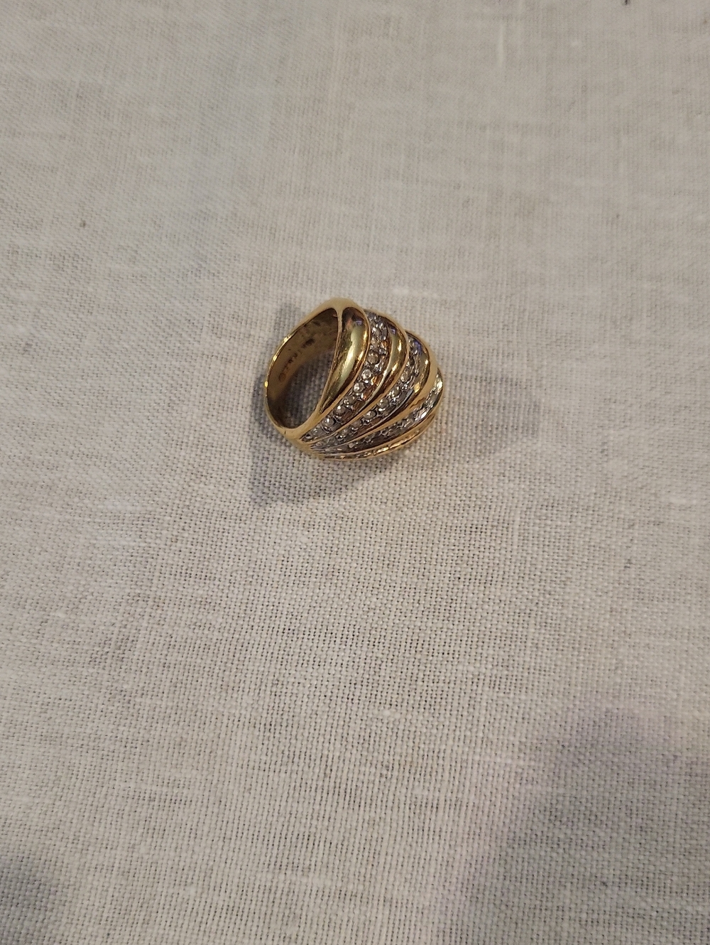 Gold and Zircon Layered Wave Dome Ring